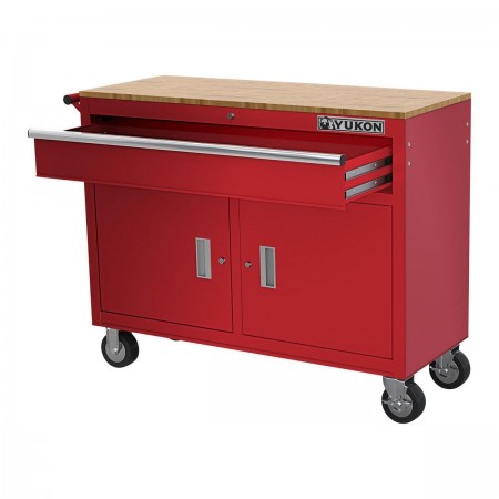 46 in. Mobile Workbench with Solid Wood Top, Red