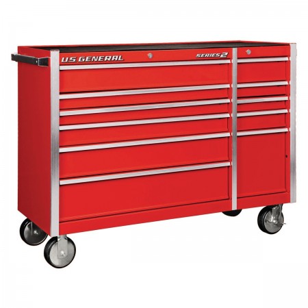 56 in. Double Bank Roller Cabinet, Red