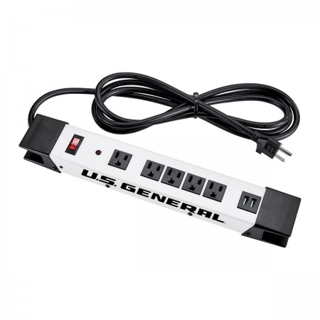 5 Outlet Magnetic Power Strip with Metal Housing and 2 USB Ports, White