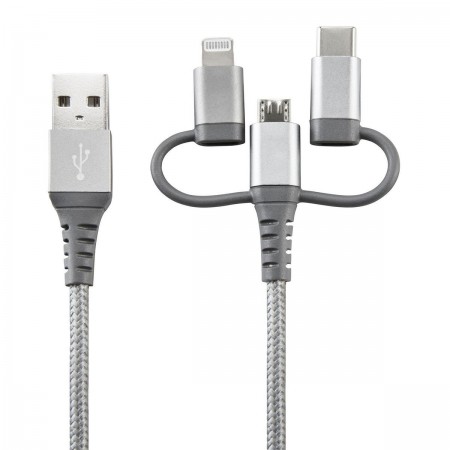 6 ft. 3-In-1 Braided Charging Cable for LIGHTNING, Micro-USB, USB-C