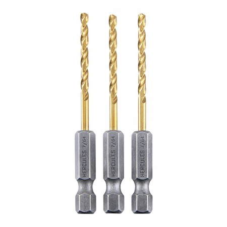 7/64 in. Impact Rated Hex Shank Titanium Drill Bit Set, 3 Piece