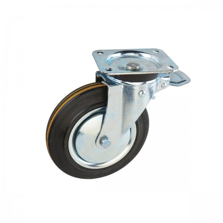 8 in. Cushioned Rubber Swivel Caster with Brake