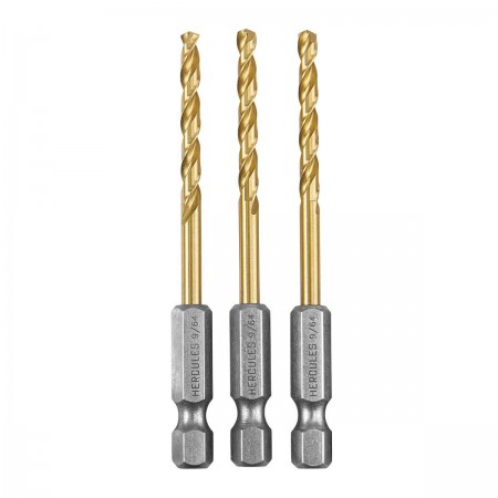 9/64 in. Impact Rated Hex Shank Titanium Drill Bit Set, 3 Piece