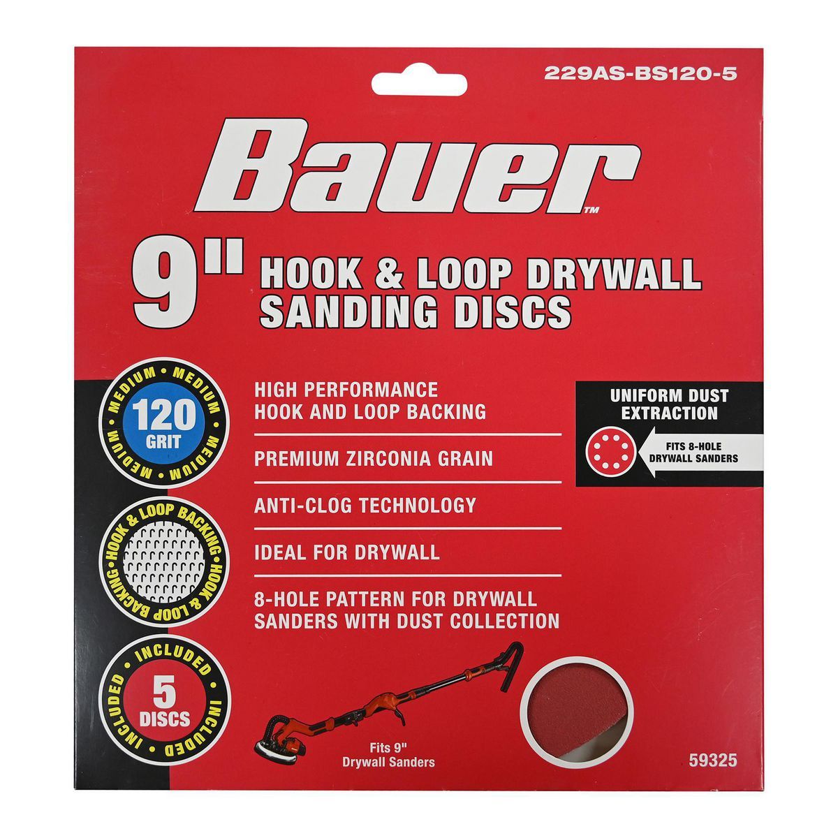 9 in.  120 Grit Hook and Loop Drywall Sanding Discs, 5 Pc.