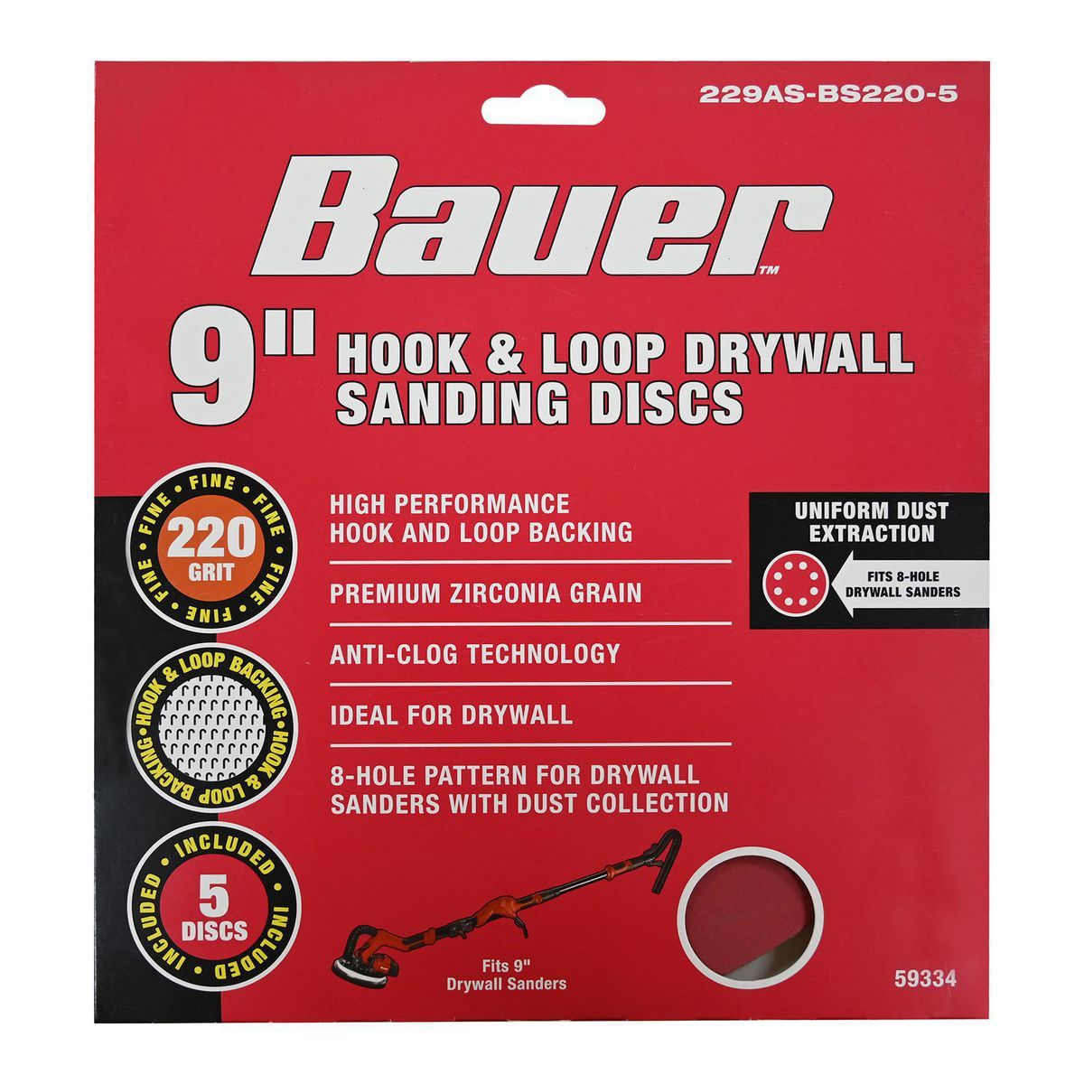 9 in.  220 Grit Hook and Loop Drywall Sanding Discs, 5 Pc.