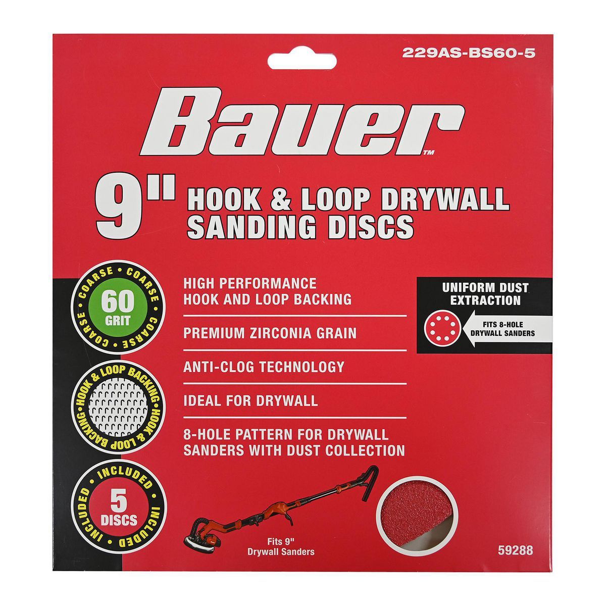 9 in.  60 Grit Hook and Loop Drywall Sanding Discs, 5 Pc.