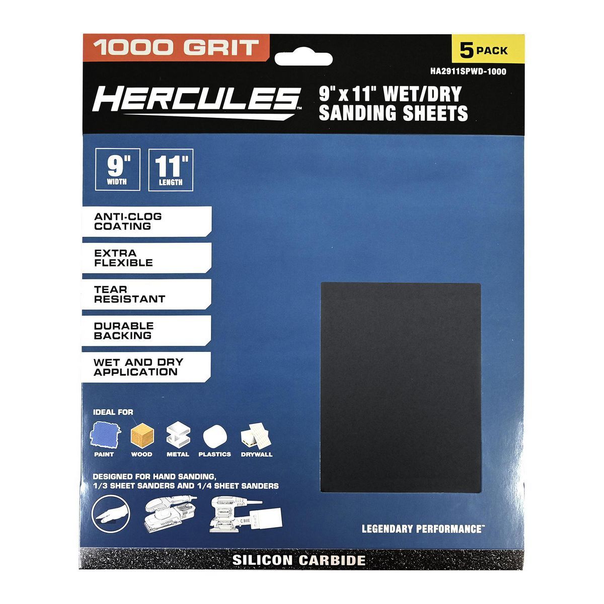 9 in.  x 11 in.  1000 Grit Wet/Dry Sanding Sheets with Silicon Carbide Grain, 5 Pc.