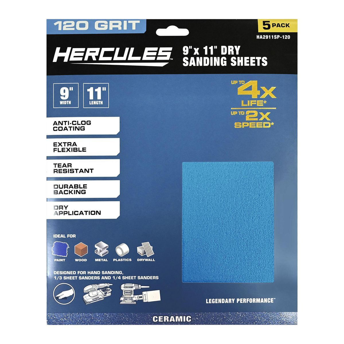 9 in. x 11 in. 120 Grit Dry Sanding Sheets with Ceramic Alumina Grain, 5 Pack