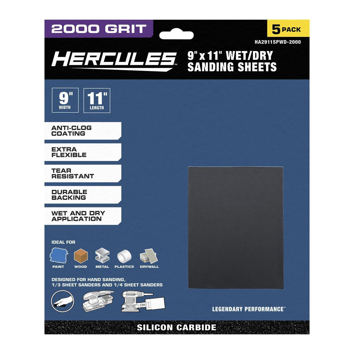 9 in. x 11 in. 2000 Grit Wet/Dry Sanding Sheets with Aluminum oxide Grain, 5-Pack