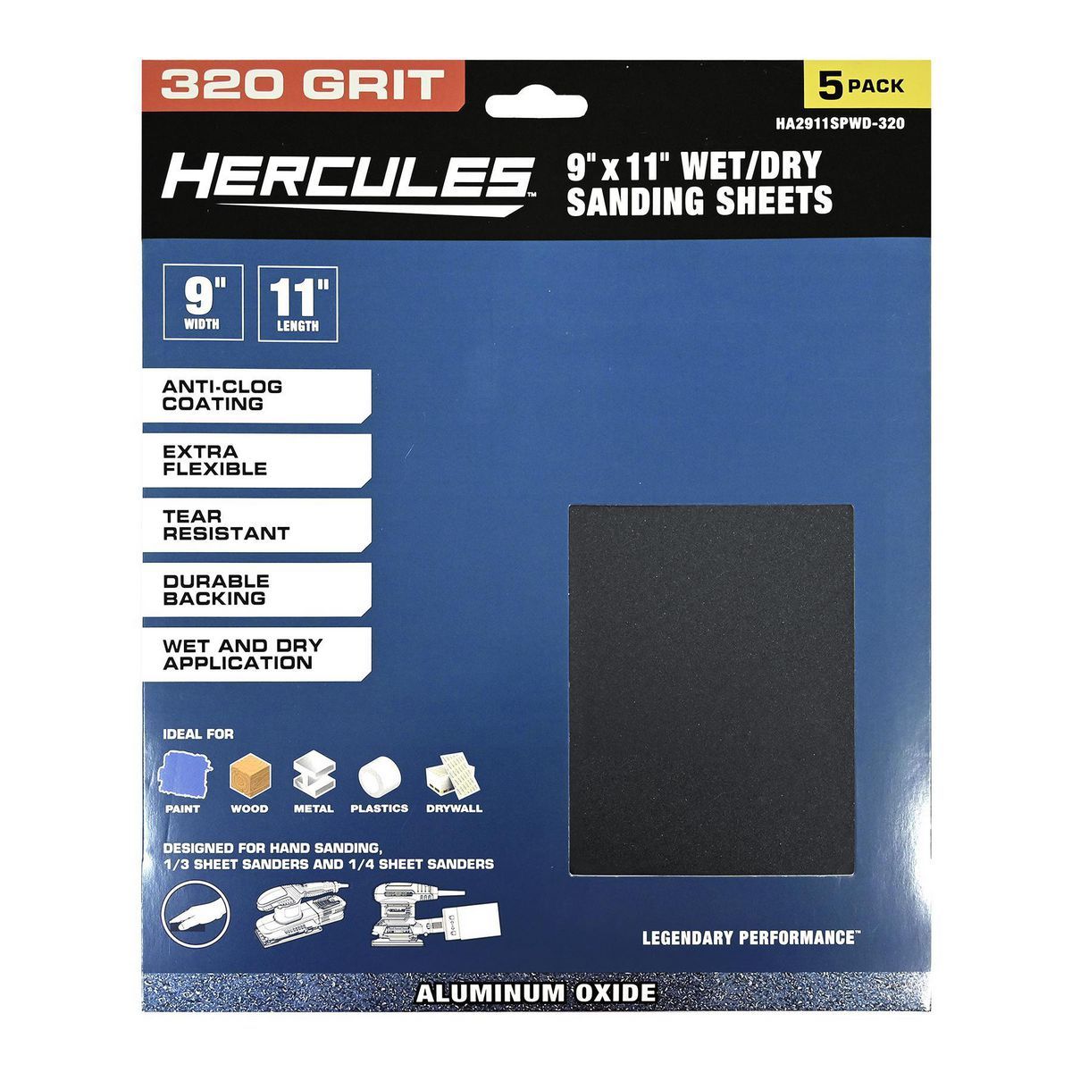 9 in.  x 11 in.  320 Grit Wet/Dry Sanding Sheets with aluminum oxide  Grain, 5 Pc.