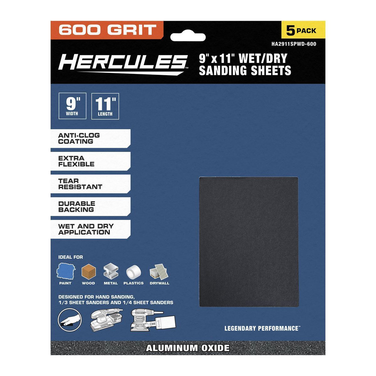 9 in. x 11 in. 600  Grit Wet/Dry Sanding Sheets with Aluminum oxide Grain, 5-Pack