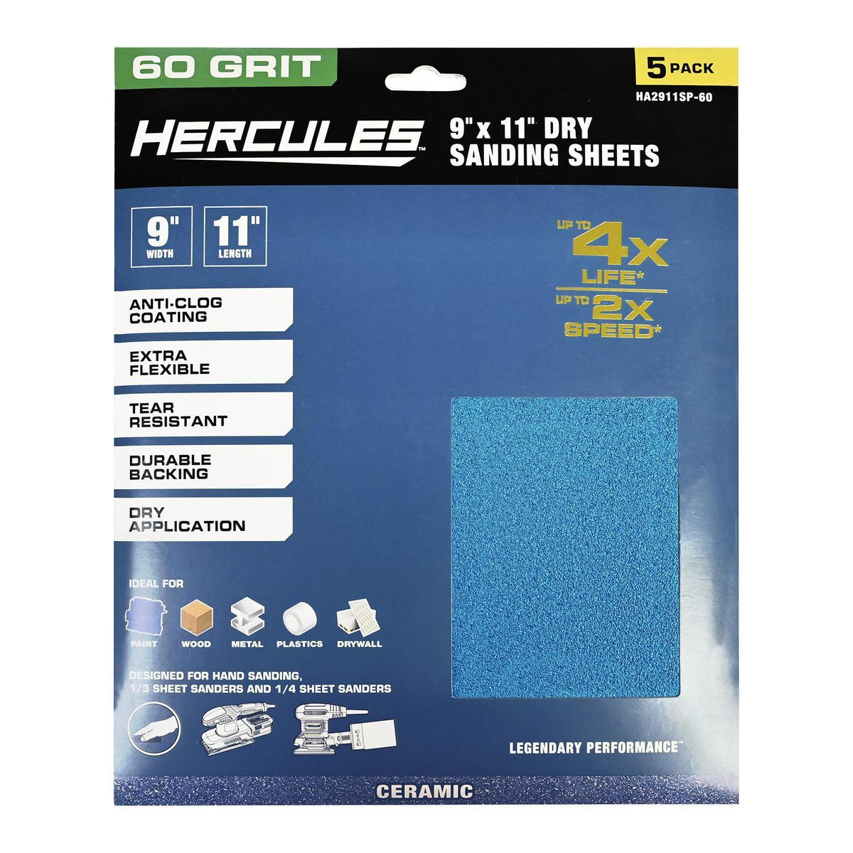 9 in.  x 11 in.  60 Grit Dry Sanding Sheets 5 Pc.