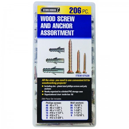 Anchors and Screws for Wood, 206 Pc.