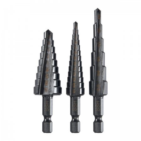 Black Oxide Step Drill Bit Set, 3 Pc.