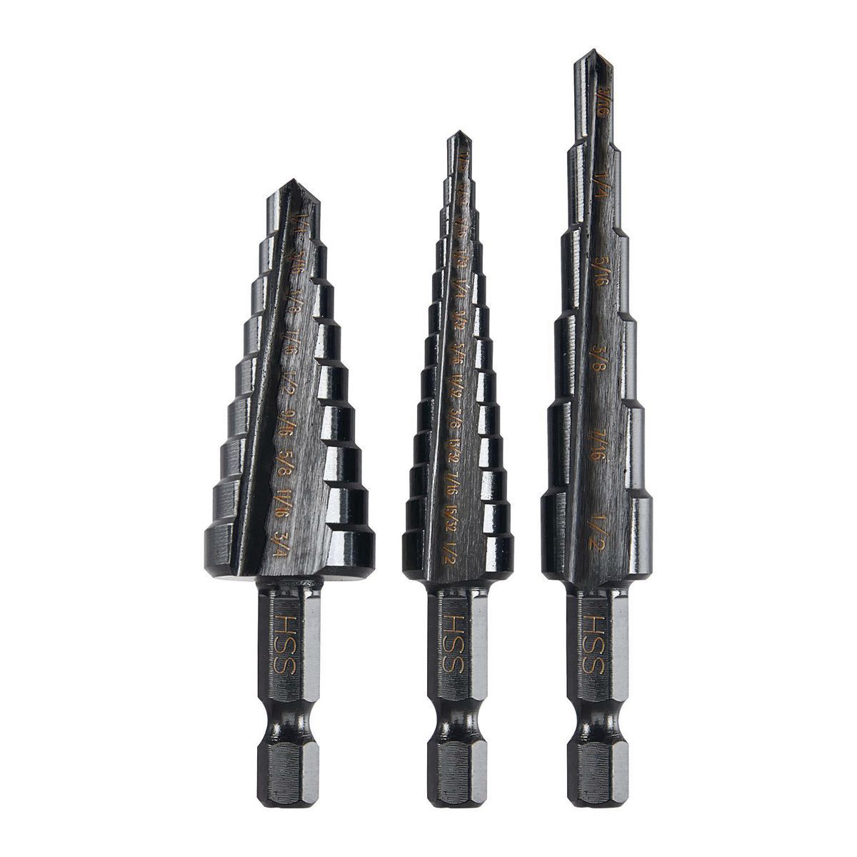 Black Oxide Step Drill Bit Set, 3 Piece