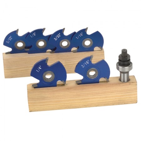 Carbide Tip Three Wing Slotting Cutter Router Bit Set 7 Pc