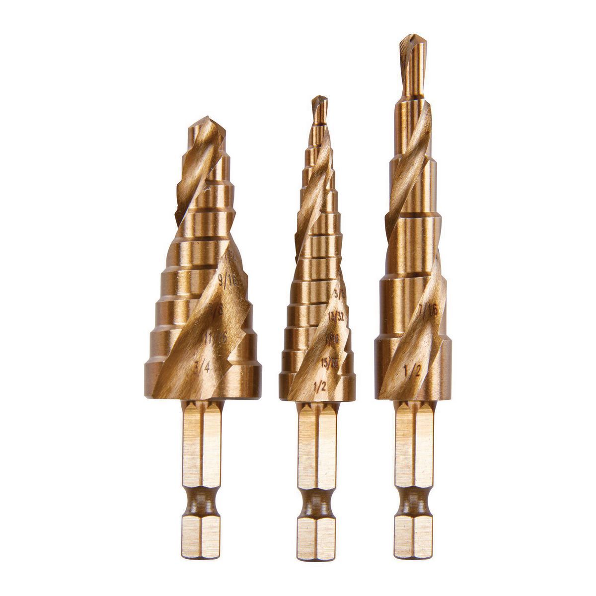 Cobalt Steel Step Drill Bit Set, 3 Piece