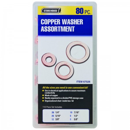 Copper Washer Assortment, 80 Pc.