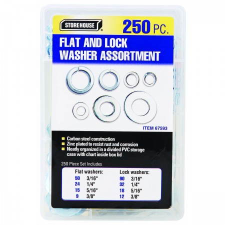 Flat and Lock Washers, 250 Pc.