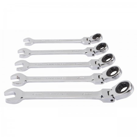 Metric Flex-Head Combination Ratcheting Wrench Set, 5 Pc.