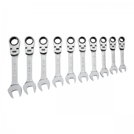 Metric Professional Stubby Flex Head Ratcheting Combination Wrench Set, 10 Pc.