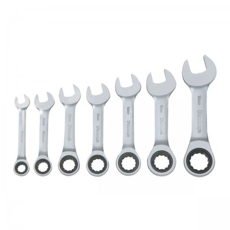 Metric Stubby Combination Ratcheting Wrench Set, 7 Pc.