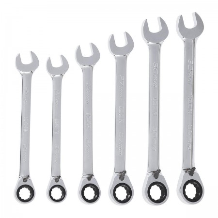 Professional Large Reversible Ratcheting Metric Combination Wrench Set, 6 Pc.