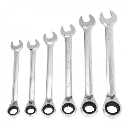 Professional Large Reversible Ratcheting SAE Combination Wrench Set, 6 Pc.