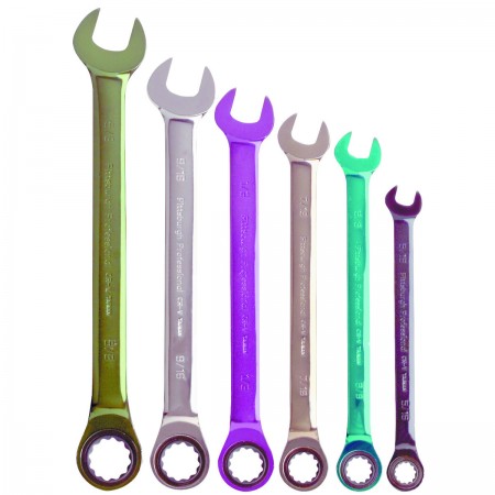 Color SAE Ratcheting Combination Wrench Set, 6 Piece