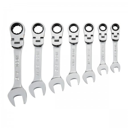 SAE Professional Stubby Flex Head Ratcheting Combination Wrench Set, 7 Pc.