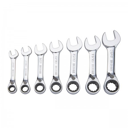 SAE Professional Stubby Ratcheting Combination Wrench Set, 7 Pc.