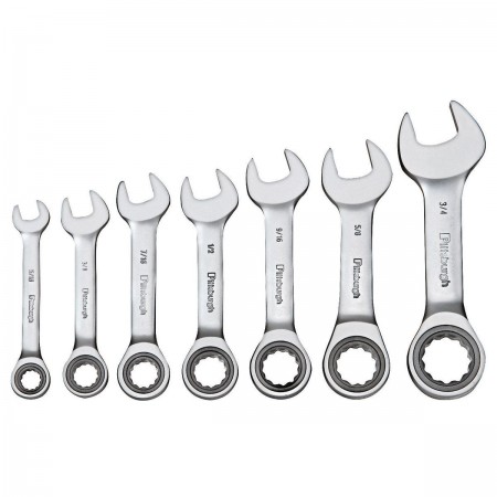 SAE Stubby Combination Ratcheting Wrench Set, 7 Pc.