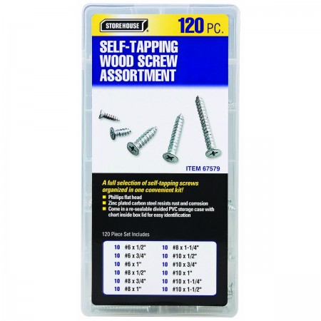 Self-Tapping Wood Screw Set, 120 Pc.