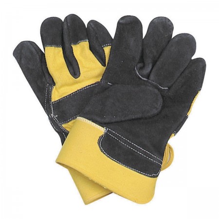Split Leather Yellow Work Gloves with Cotton Back, 5 Pr.