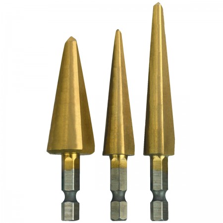 Titanium High Speed Steel Stepless Drill Bit Set, 3 Pc.